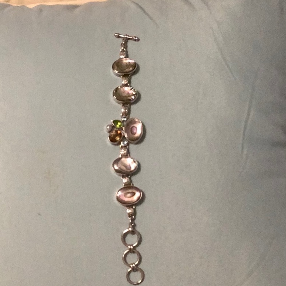 ABALONE AND GEMSTONE SS BRACELET